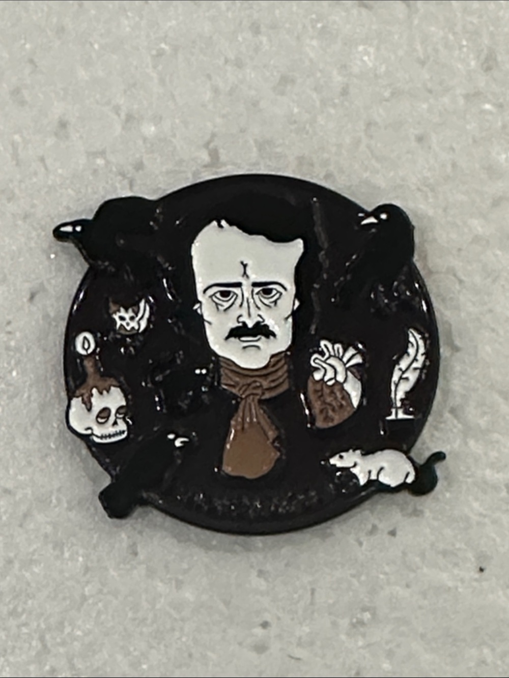 Edgar Allan Poe Decorative Enamel Pin - Black and White
